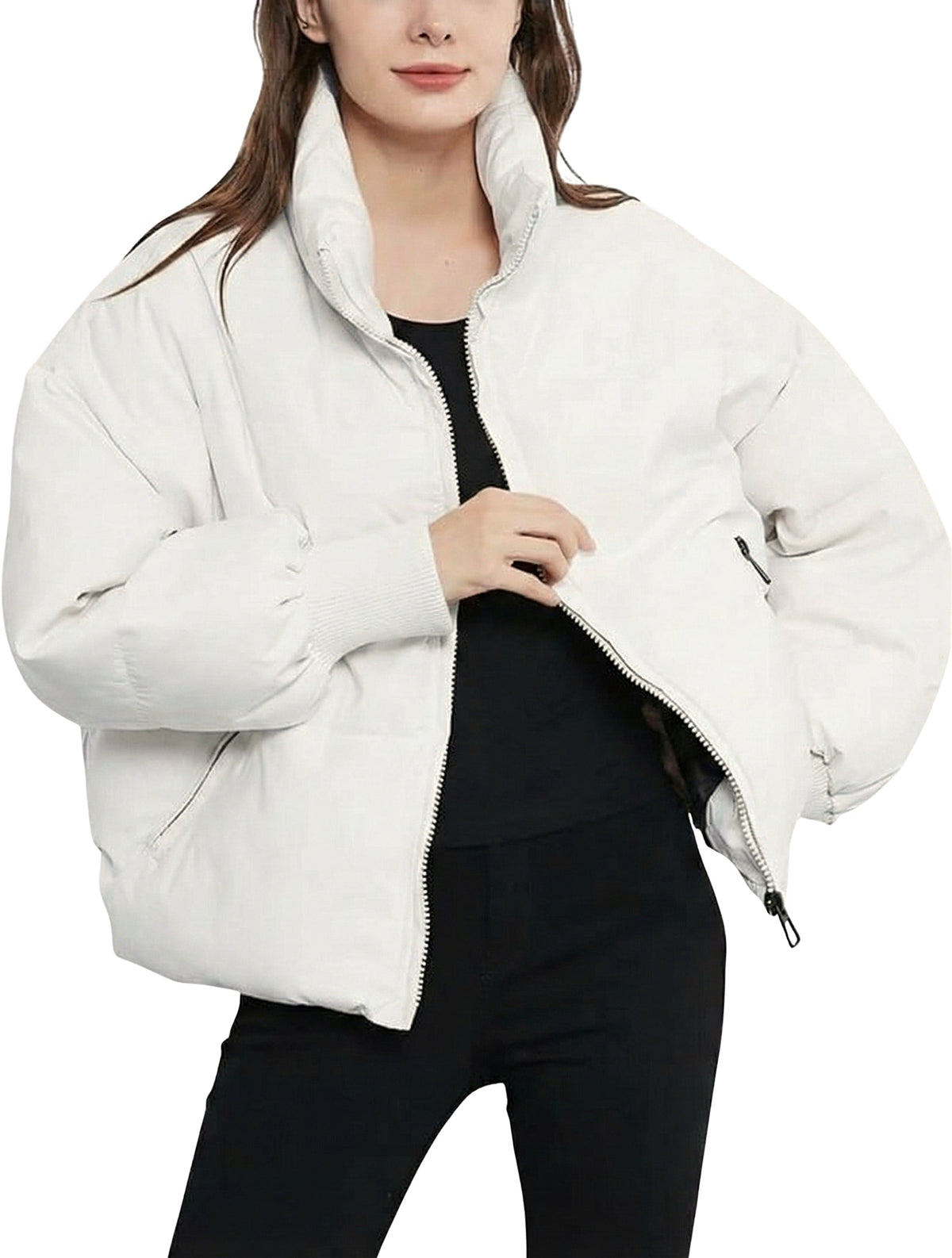 Elodie | Cropped Oversized Puffer Jacket With Hood — White