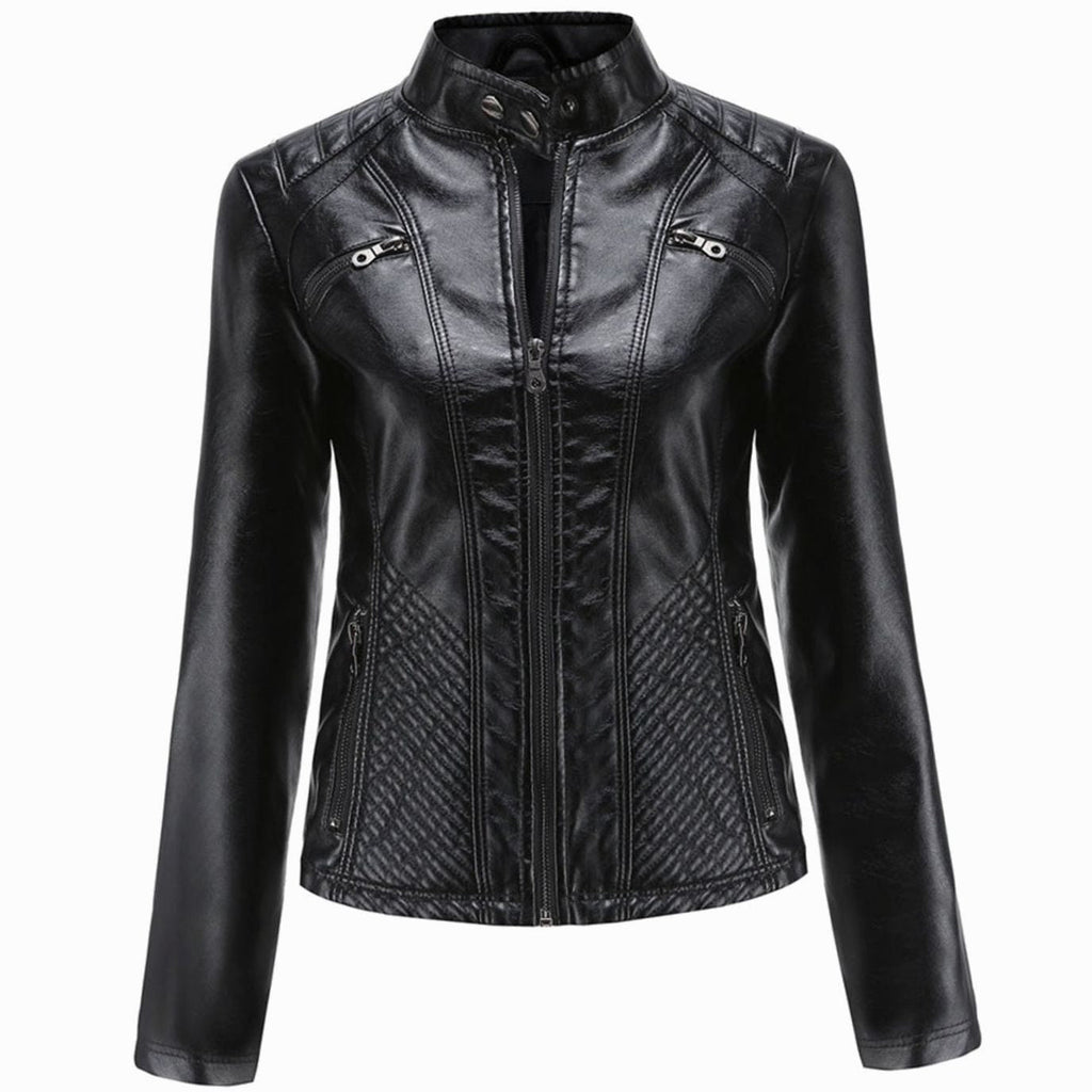 Isadora | Faux Leather Biker Moto Jacket Fur Collar Winter — Black