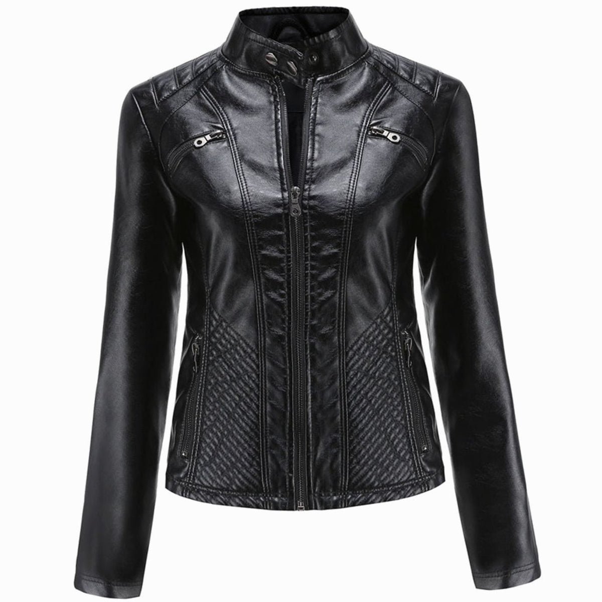 Isadora | Faux Leather Biker Moto Jacket Fur Collar Winter — Black
