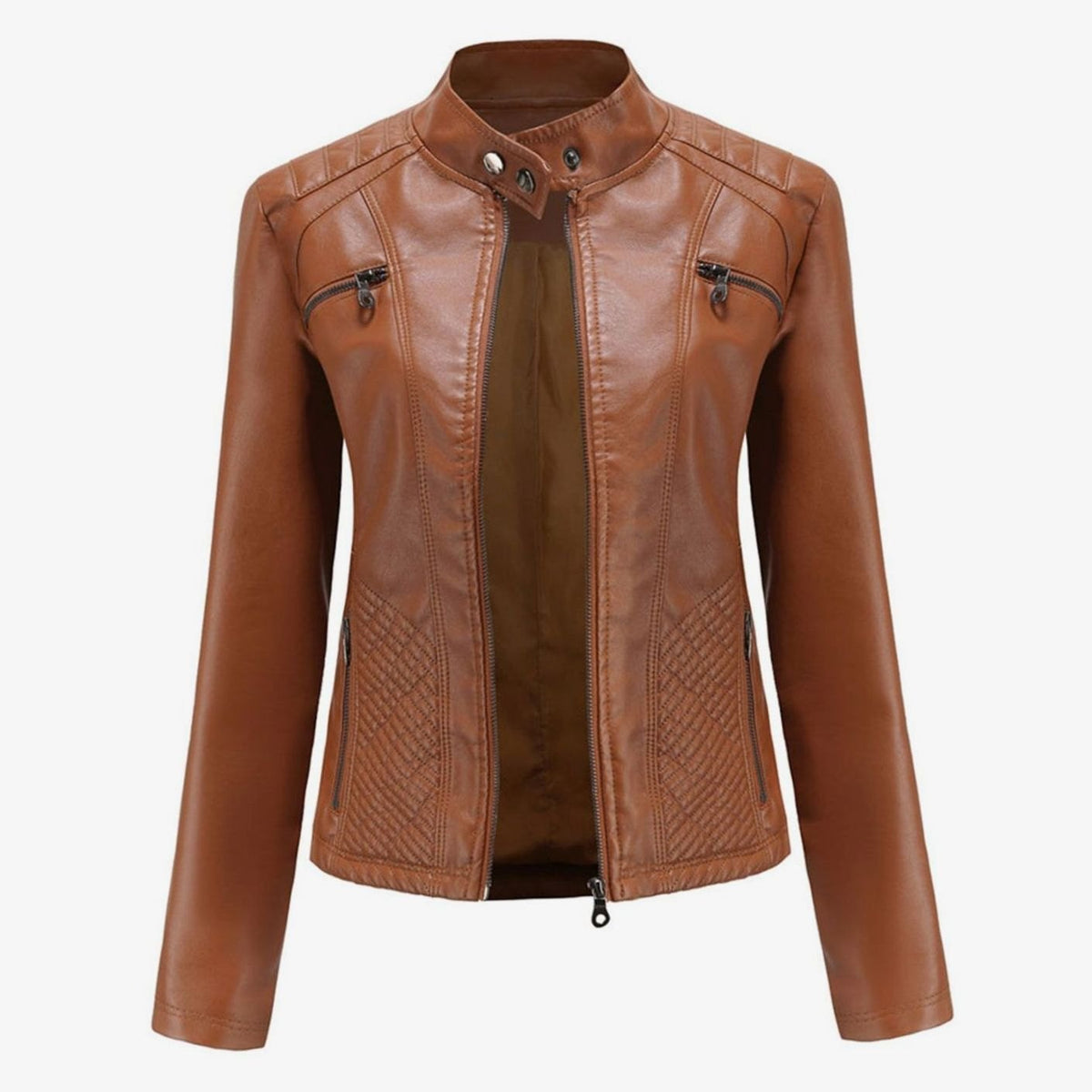 Isadora | Faux Leather Biker Moto Jacket Fur Collar Winter — Camel