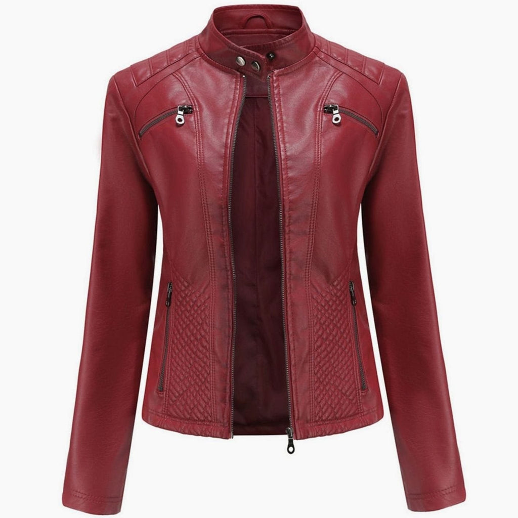 Isadora | Faux Leather Biker Moto Jacket Fur Collar Winter — Burgundy