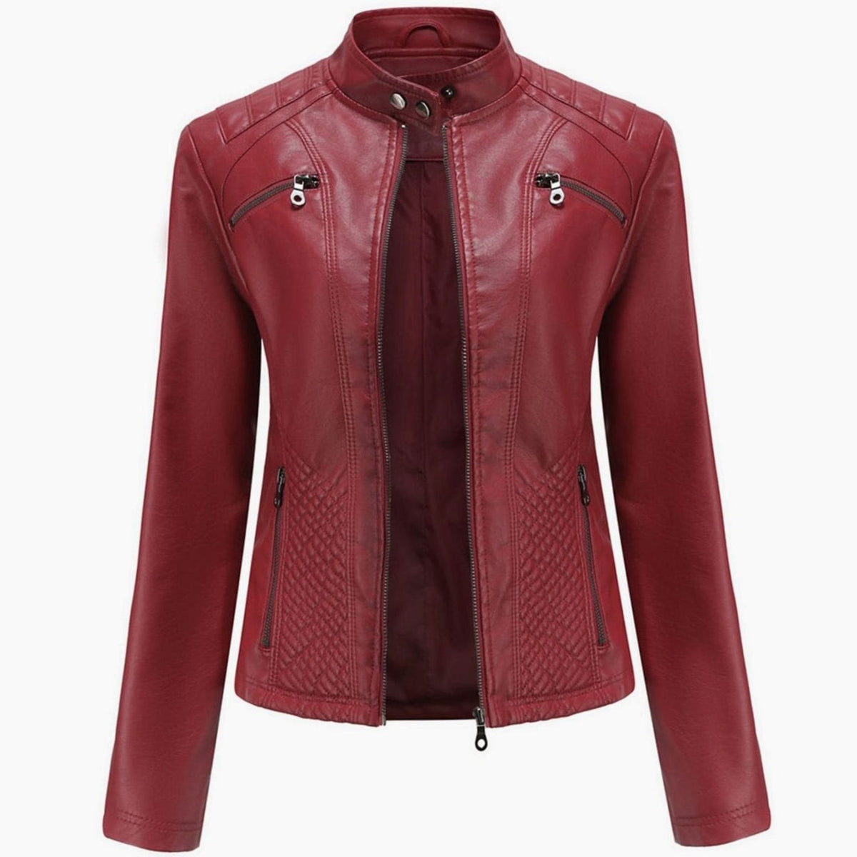 Isadora | Faux Leather Biker Moto Jacket Fur Collar Winter — Burgundy
