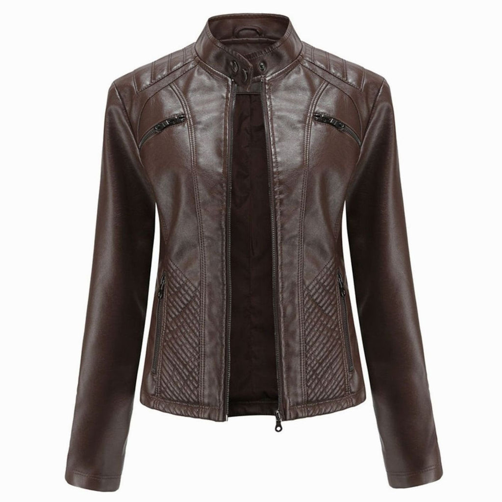 Isadora | Faux Leather Biker Moto Jacket Fur Collar Winter — Brown