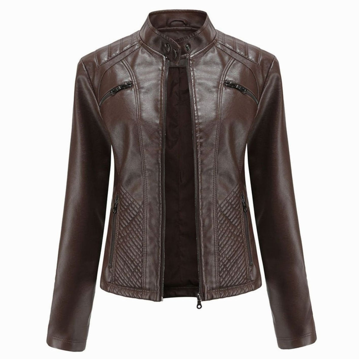 Isadora | Faux Leather Biker Moto Jacket Fur Collar Winter — Brown