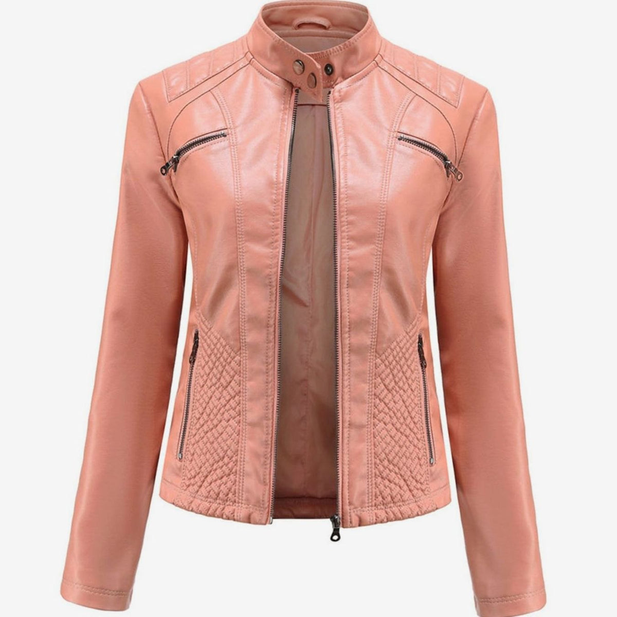 Isadora | Faux Leather Biker Moto Jacket Fur Collar Winter — Pink