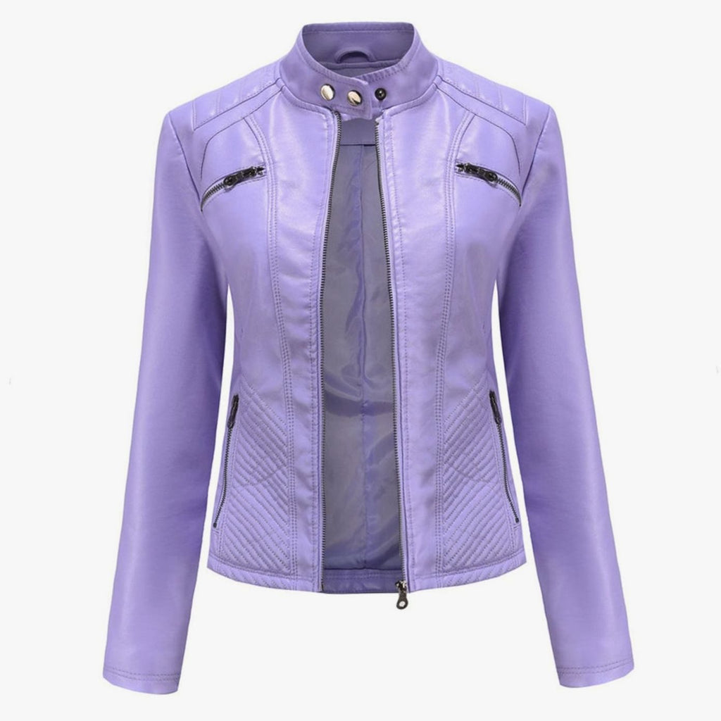 Isadora | Faux Leather Biker Moto Jacket Fur Collar Winter — Purple