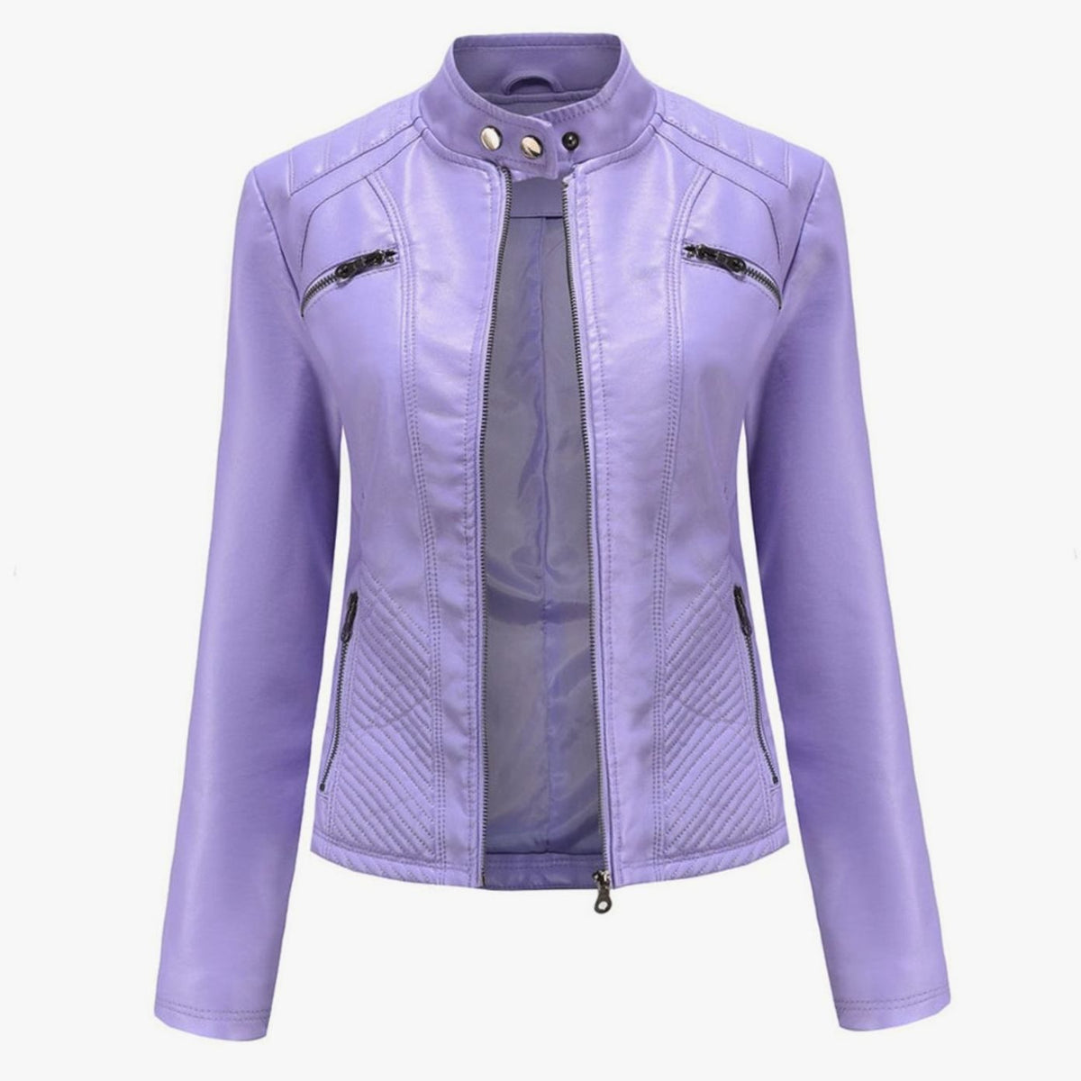 Isadora | Faux Leather Biker Moto Jacket Fur Collar Winter — Purple