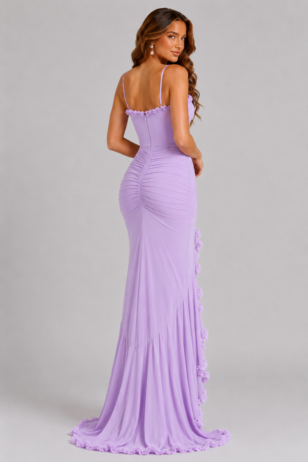 Apolline | Ruffle Split Evening Maxi Dresses with Spaghetti Strap