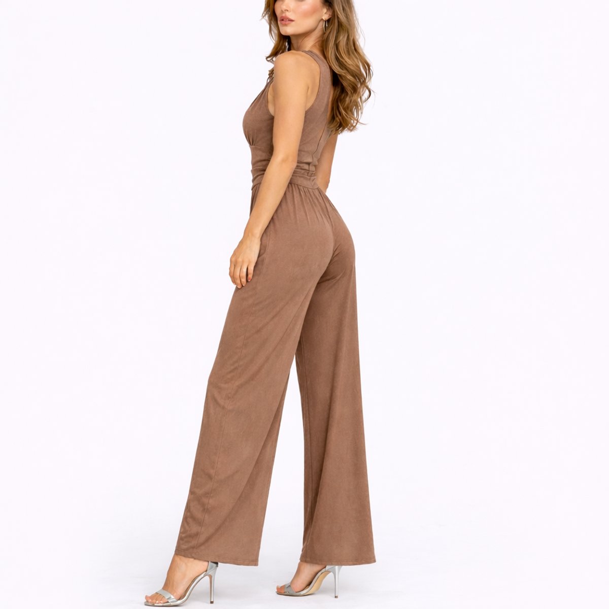 Agathe | Women's Black V-Neck Wide-Leg Sleeveless Jumpsuit