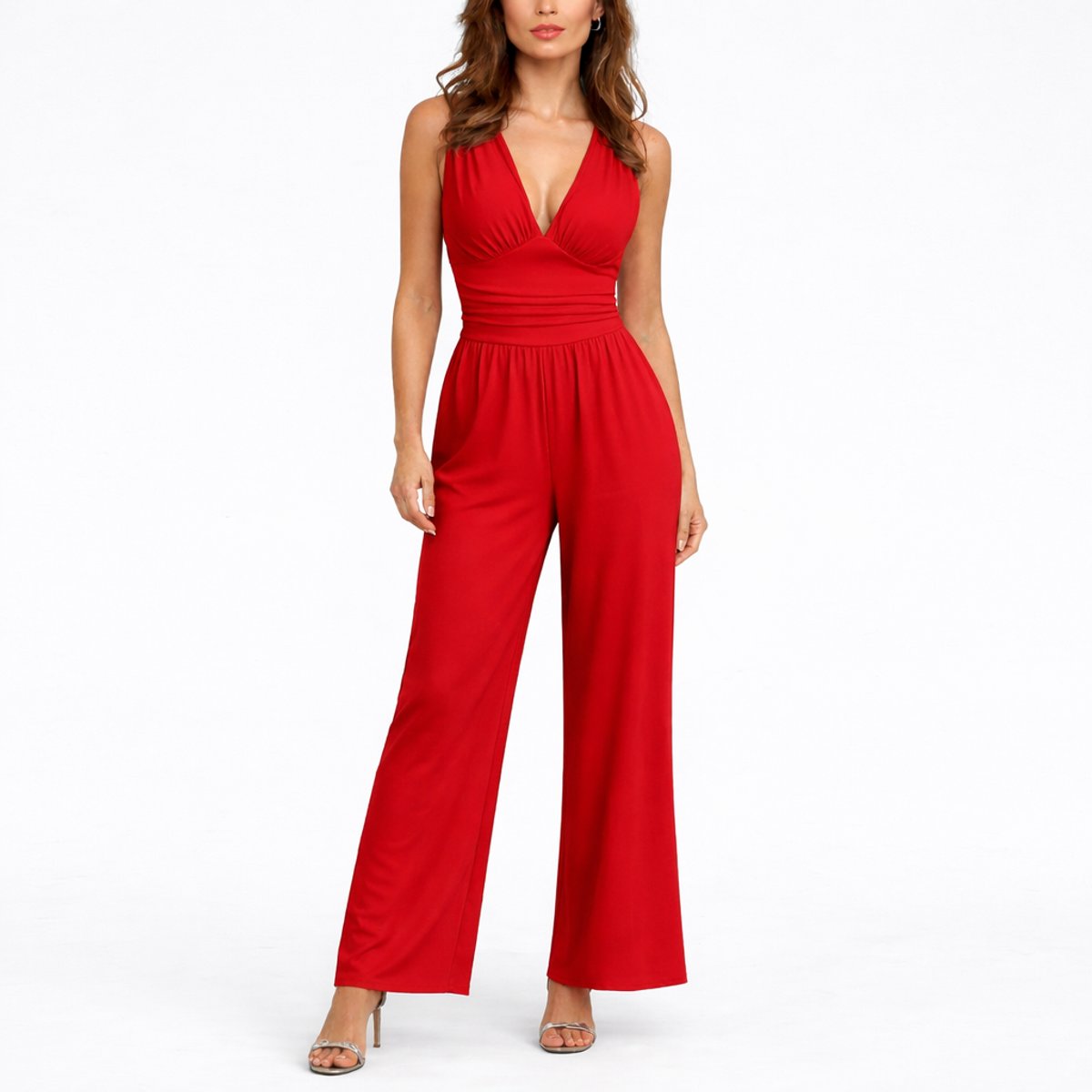 Agathe | Women's Black V-Neck Wide-Leg Sleeveless Jumpsuit