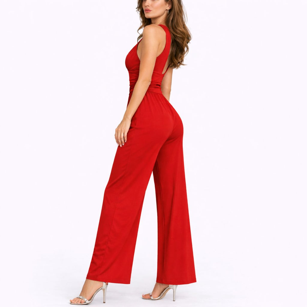 Agathe | Women's Black V-Neck Wide-Leg Sleeveless Jumpsuit