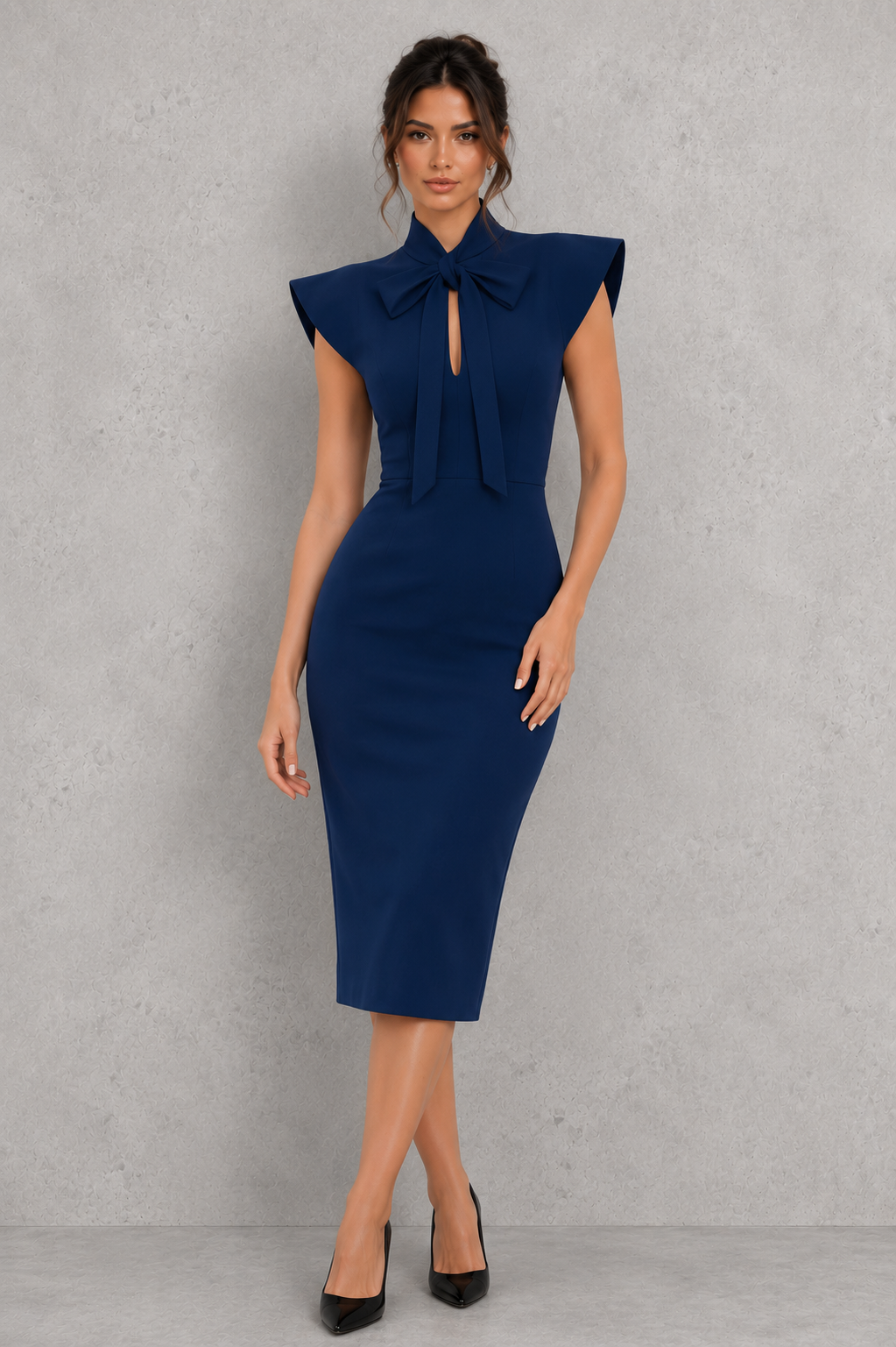 Valentina | Office Attire For Women Bow Tie Midi Dress