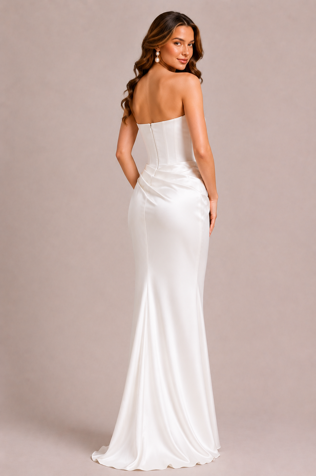Fleur | Black Strapless Satin Gown For Women Evening Wear