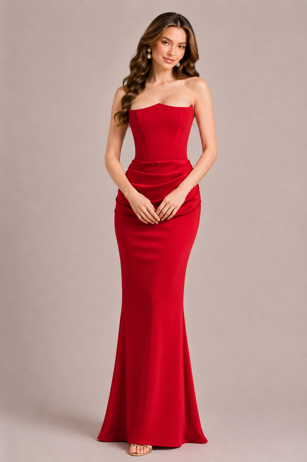 Fleur | Black Strapless Satin Gown For Women Evening Wear