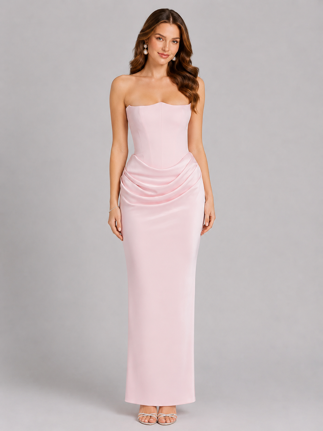 Fleur | Black Strapless Satin Gown For Women Evening Wear