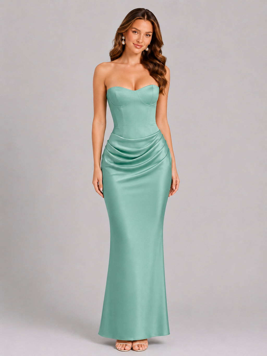 Fleur | Black Strapless Satin Gown For Women Evening Wear
