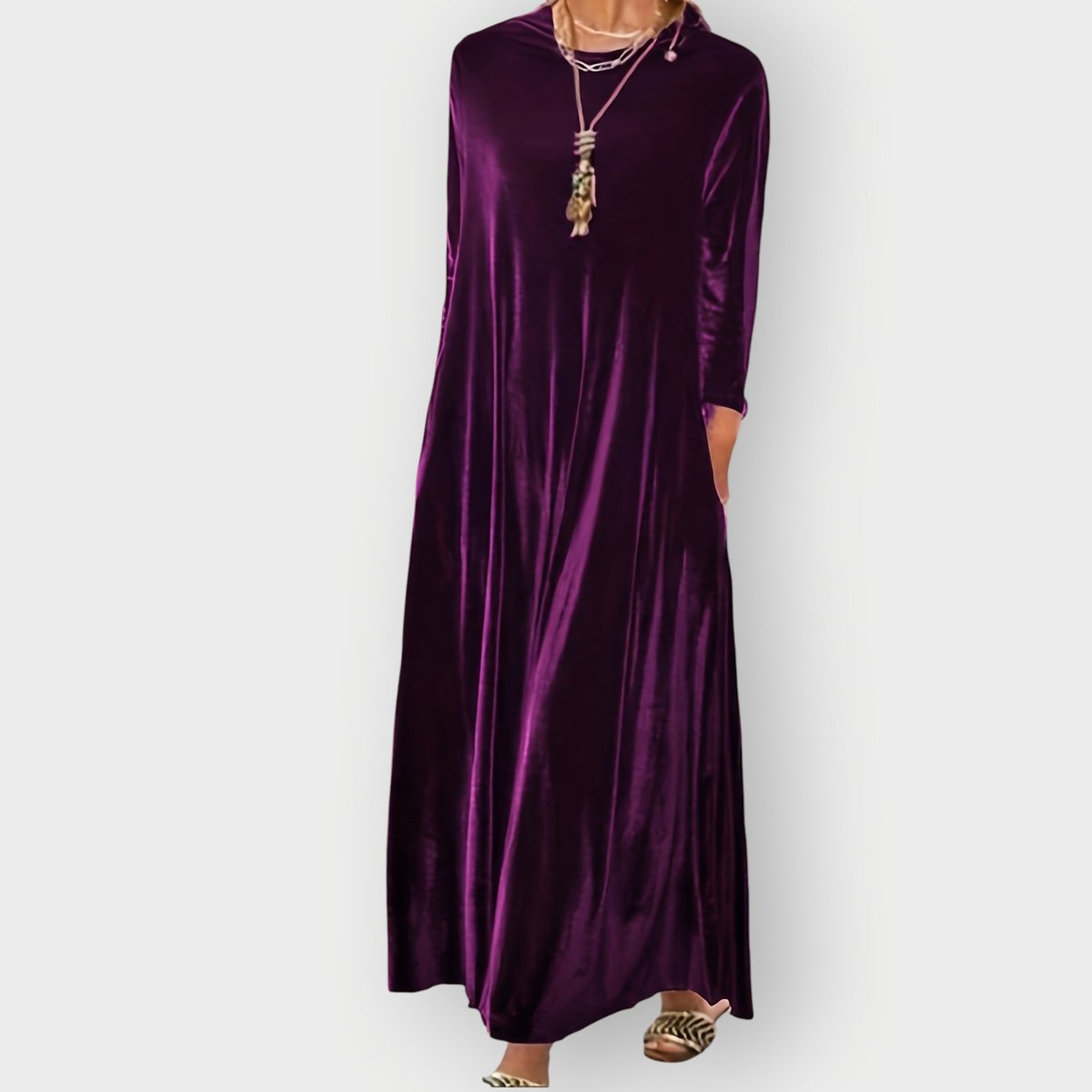 Celestine | Velvet Long Sleeve Flowing Maxi Formal Dresses For Women