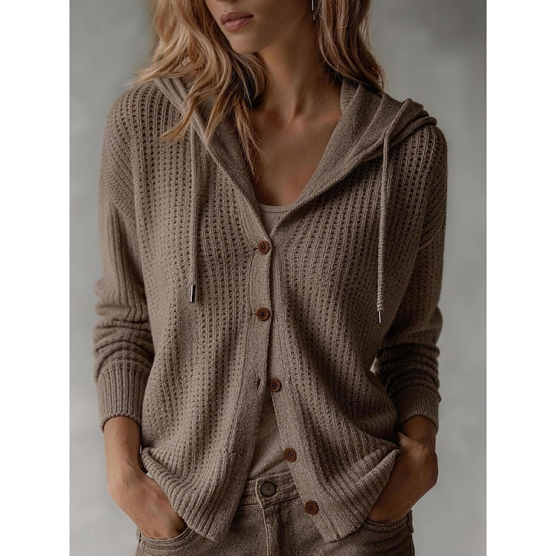 Evangeline | Chunky Cable Knit Ribbed Cream Cardigan — Khaki