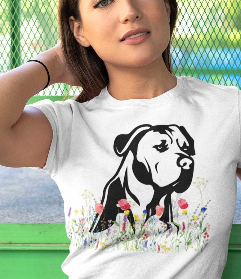 Cute Bulldog in Wildflower Meadow T-Shirt, Funny Mastiff Shirt, Cute XBully Gift, Bulldog Dad shirt, Bulldog Mom tee, dog walker gift