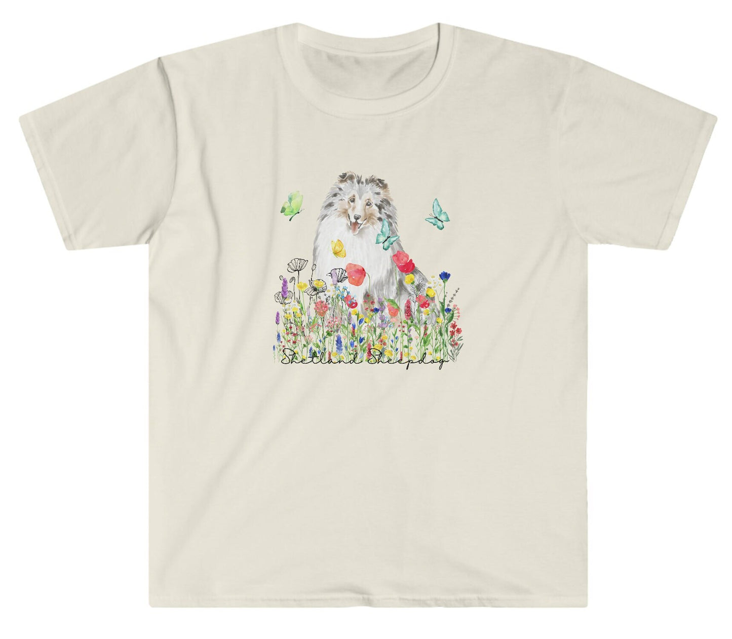 Sheltie, Wildflower and Butterflies - Cute Dog Top, gift for Shetland Sheepdog Lovers, gift for dog Mom