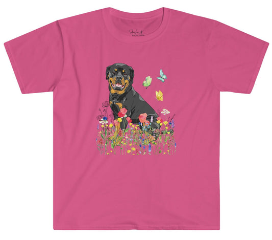 Rottweiler T-shirt Wildflowers Butterflies tee, cute gift for Dog Lovers, Dog owner gift, dog mom tee Rottweiler mama, Rottweiler Dad TSHIRT