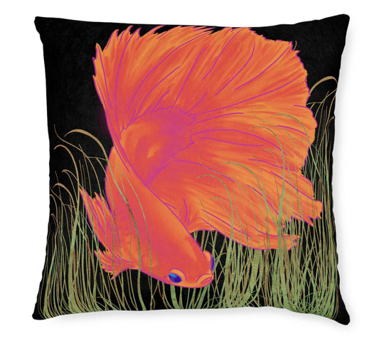 Red Betta Fish Decorative Cushion - gift for Fish Lover, fish keepers gift, fish print, house warming gift, betta dad, betta mom