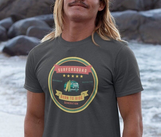 Surfer Tee, Mens Surfing tee, Water Sport Shirt, Trendy Surfer shirt, Unisex T-shirt, Beach Wear, Retro Surfer Logo, gift for Surfer dad