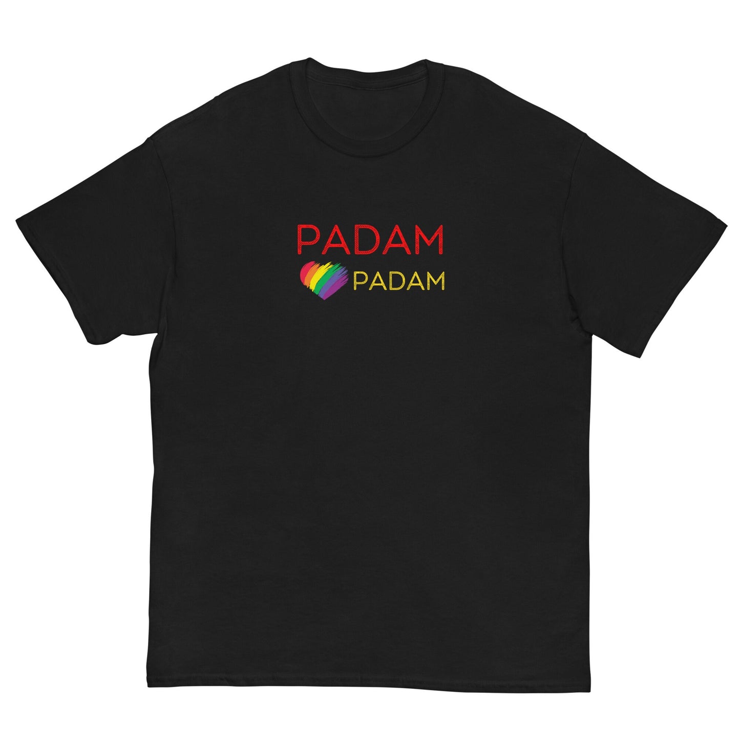 Padam Padam T-shirt with Rainbow Heart - Pride LGBT Fashion, Gay Icon shirt, Kylie Minogue, aromantic gay pride, asexual, gender fluid tee
