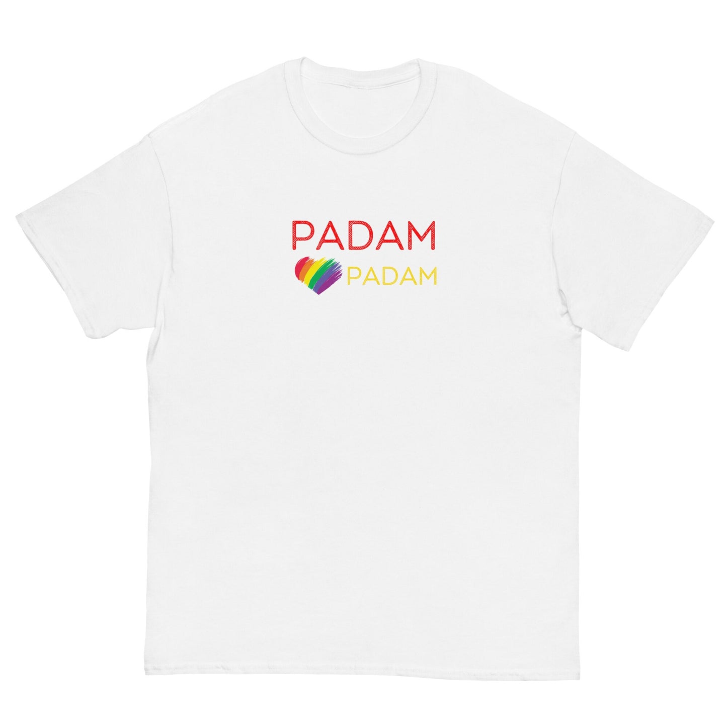 Padam Padam T-shirt with Rainbow Heart - Pride LGBT Fashion, Gay Icon shirt, Kylie Minogue, aromantic gay pride, asexual, gender fluid tee