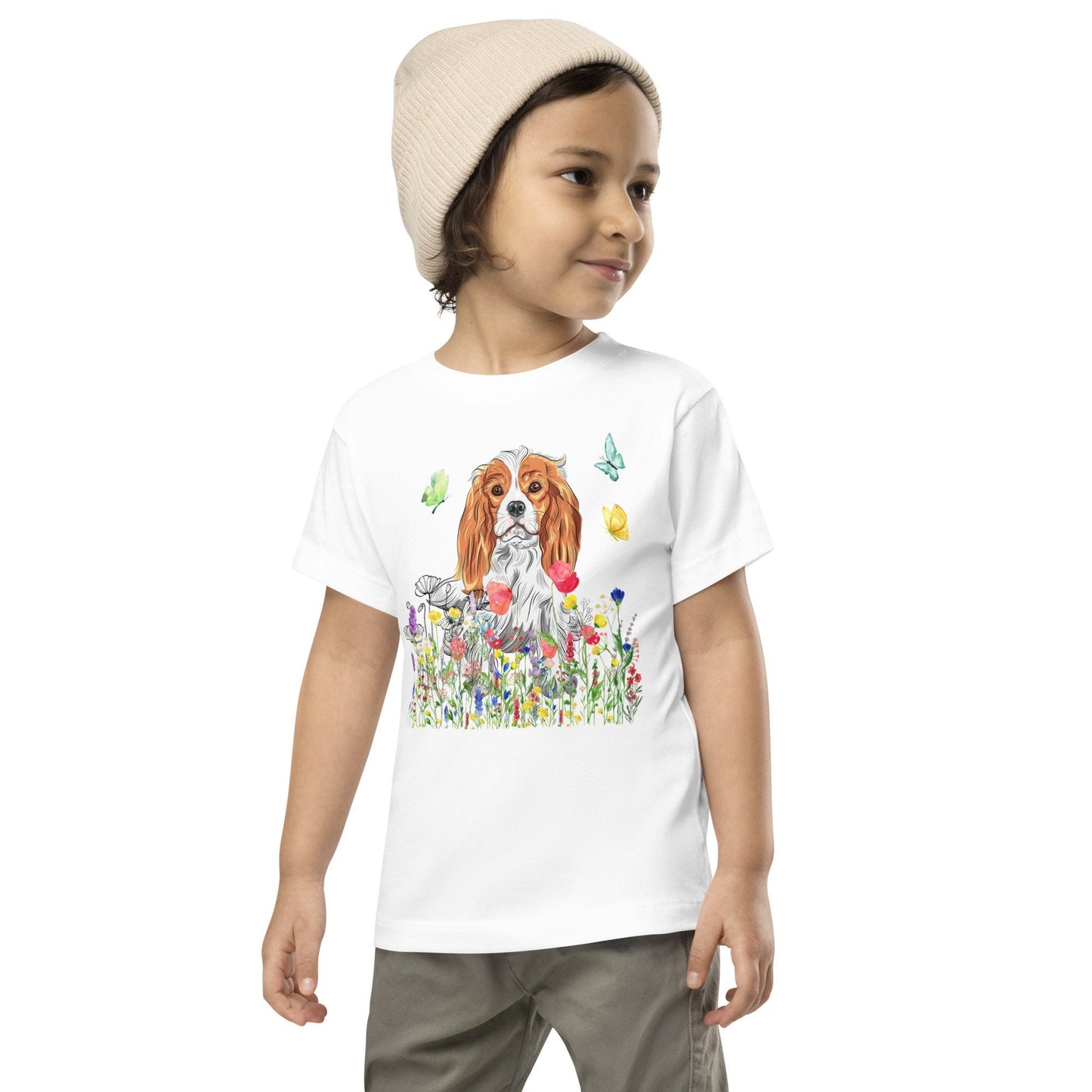 Cute Dog in Wildflowers Kids T-shirt, Cavalier King Charles Spaniel, CKC Spaniel Puppy, Children T-shirt, Kids Cute Puppy Tshirt