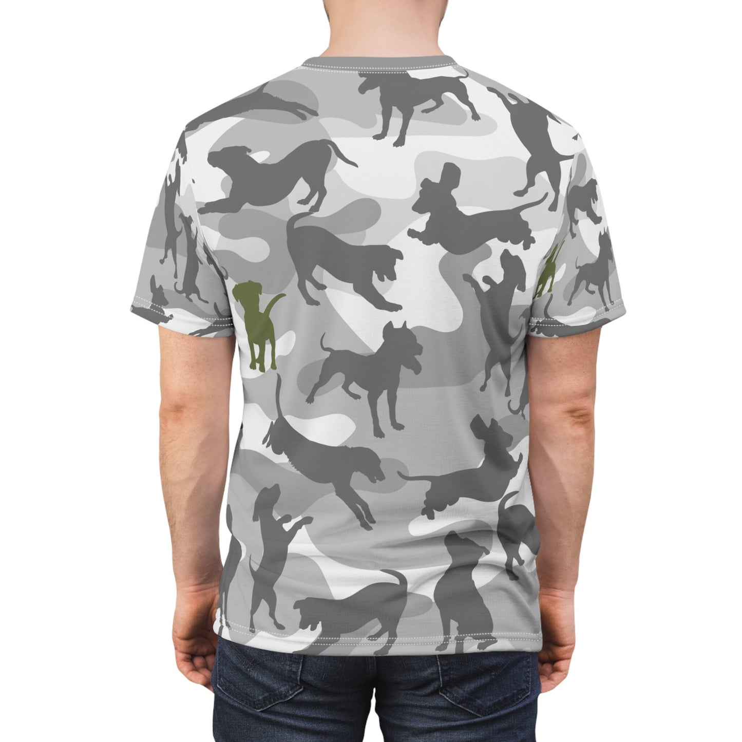 Spot the Dogs - Trendy Grey Camo Tee,  Dog Dad T-shirt, Dog Mom Shirt, Camouflage Tee, Funky Dog Tshirt, Dog Walkers Fun Army Print shirt