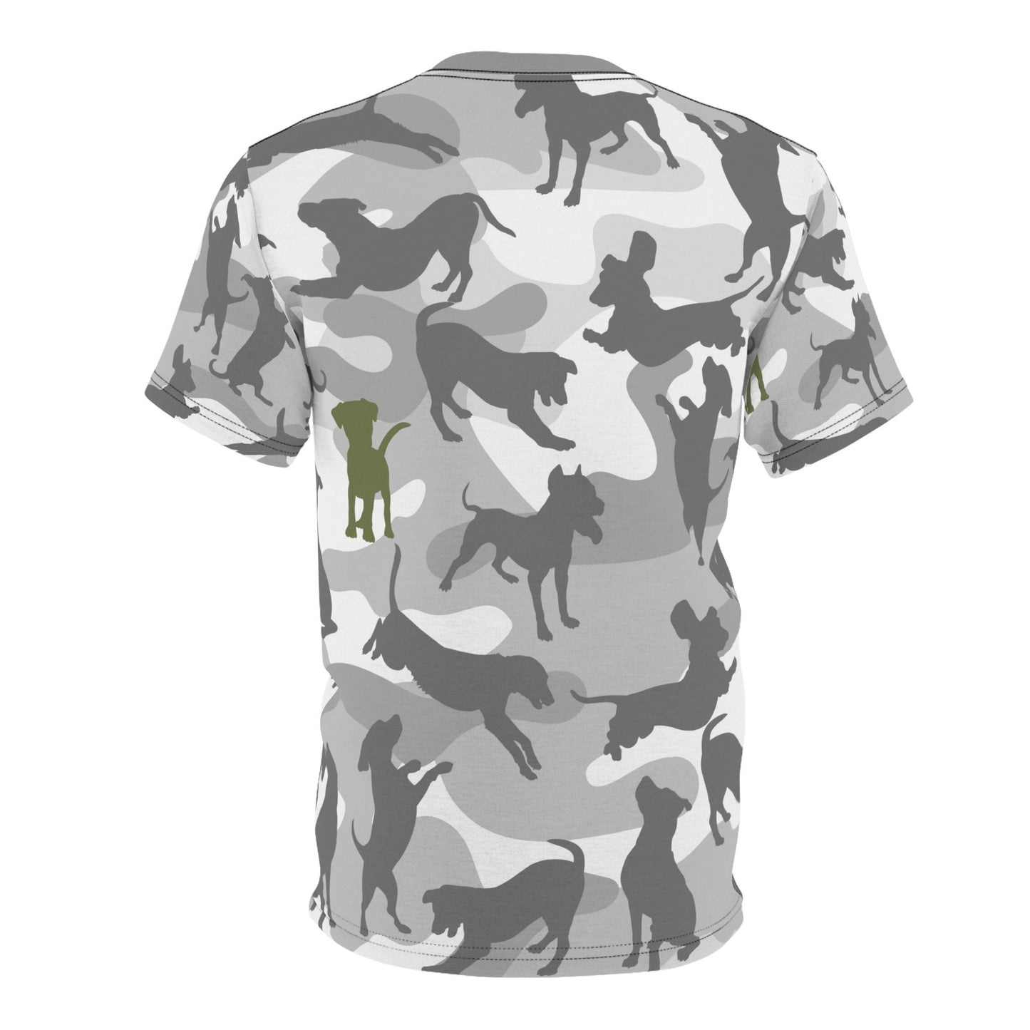 Spot the Dogs - Trendy Grey Camo Tee,  Dog Dad T-shirt, Dog Mom Shirt, Camouflage Tee, Funky Dog Tshirt, Dog Walkers Fun Army Print shirt