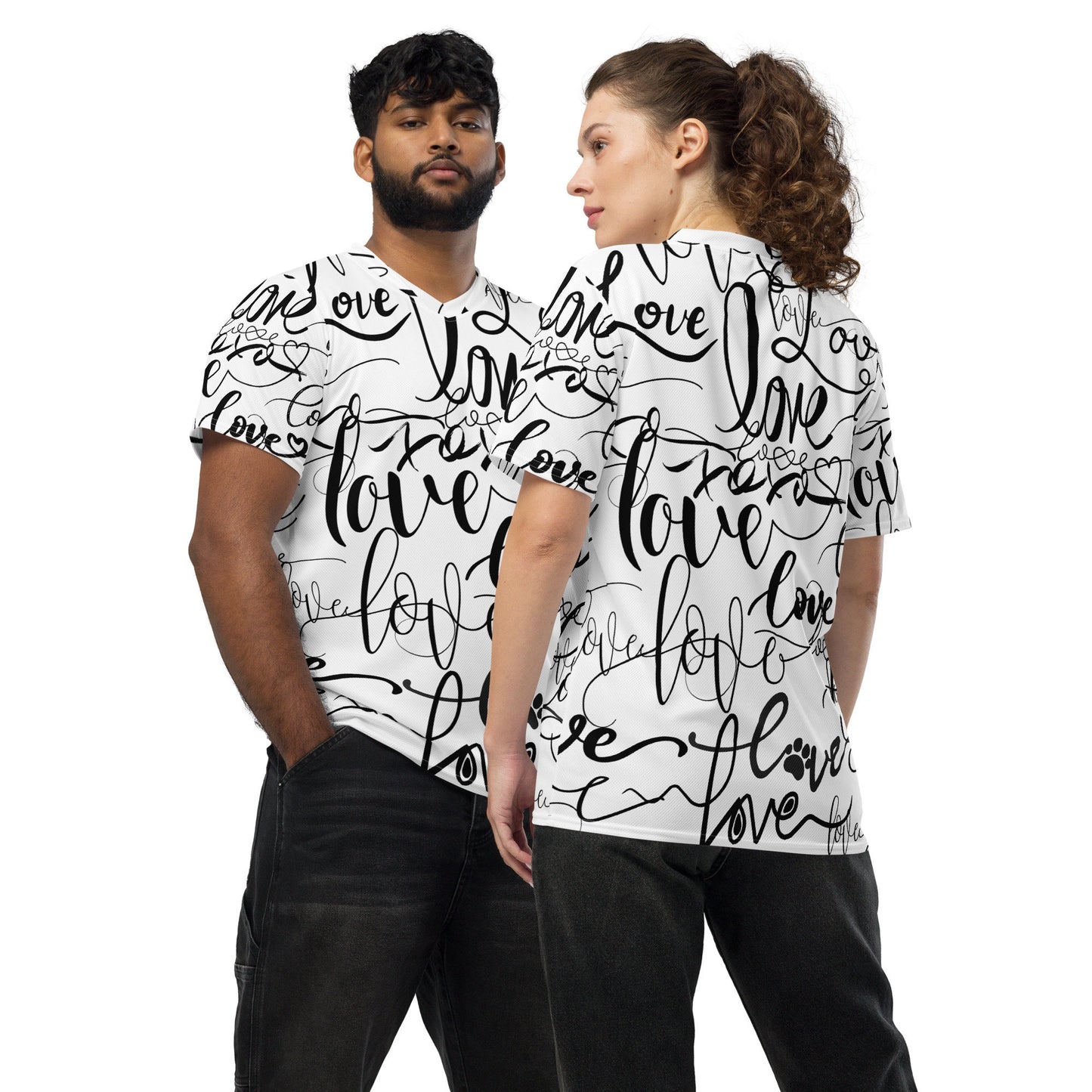 Love Love Love T-shirt/All Over Print Tee/Rave Party Shirt/Festival Clothing/Trippy Love Shirt/Oversized shirt/Recycled unisex sports jersey
