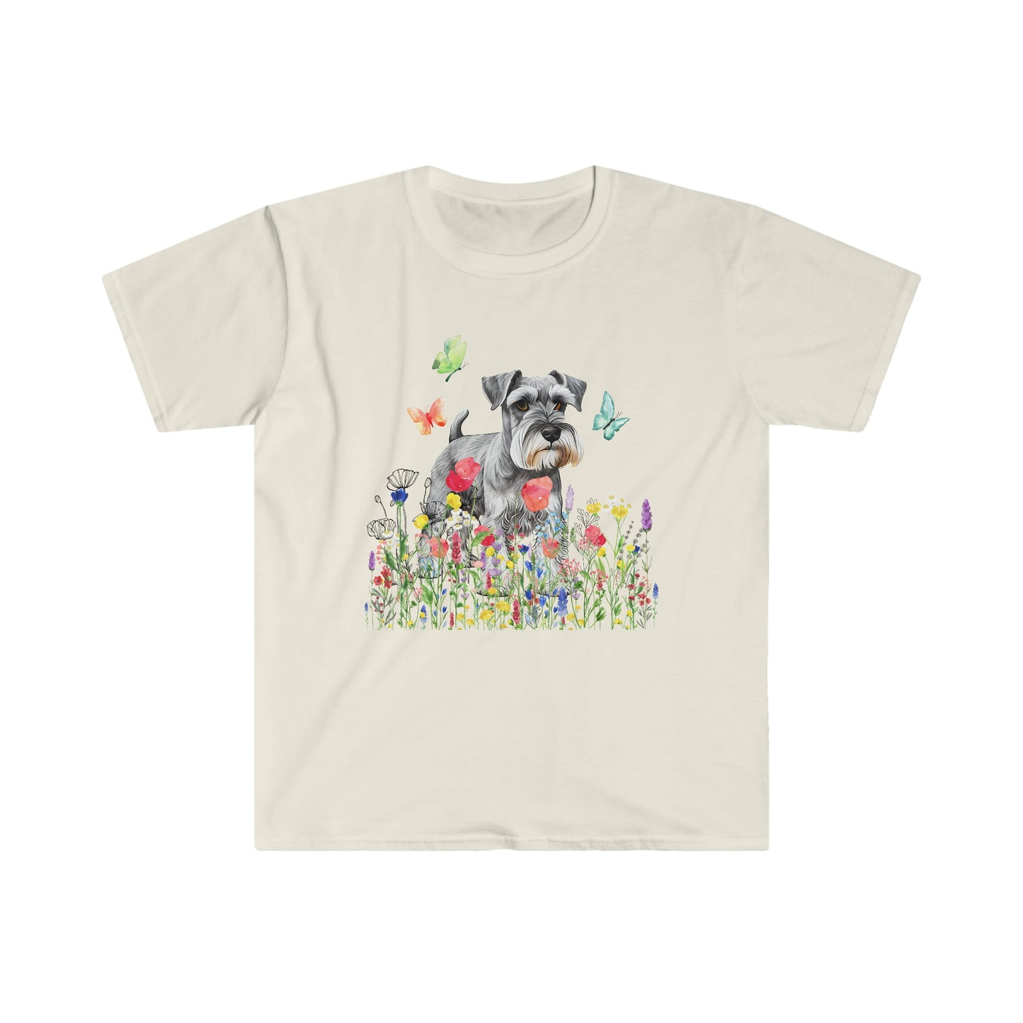 Cute Schnauzer in Wild flower T-shirt, Dog Dad shirt, Dog Sitter Pawnan gift, Dog Moms tee, Fur Mamas Tshirt, Dog Papas, Dog Walkers Shirt