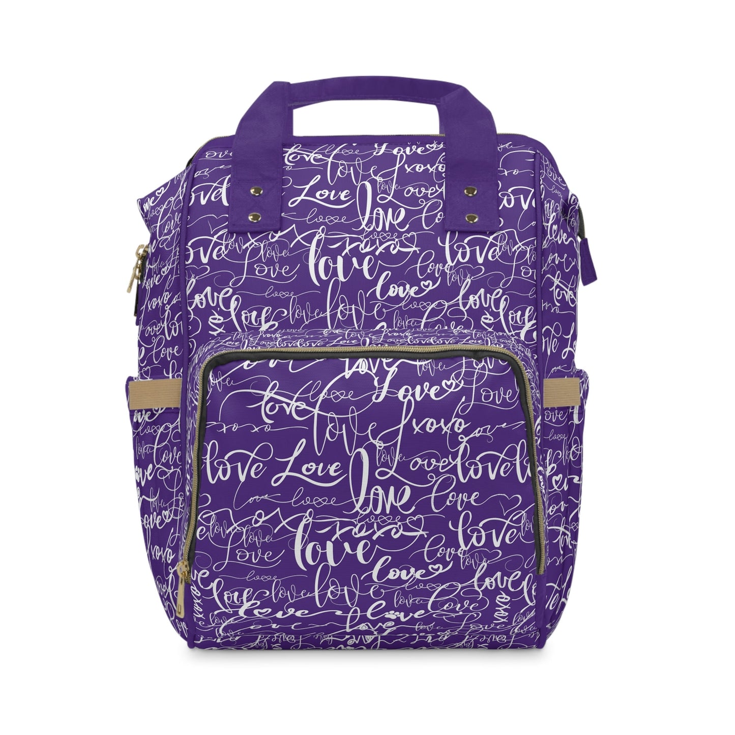 Funky Purple Backpack Diaper Bag/Love All Over Print/Unique Elegant Design/Woman&#39;s Weekend Bag/Multifunctional Diaper Bag/Baby Shower Gift