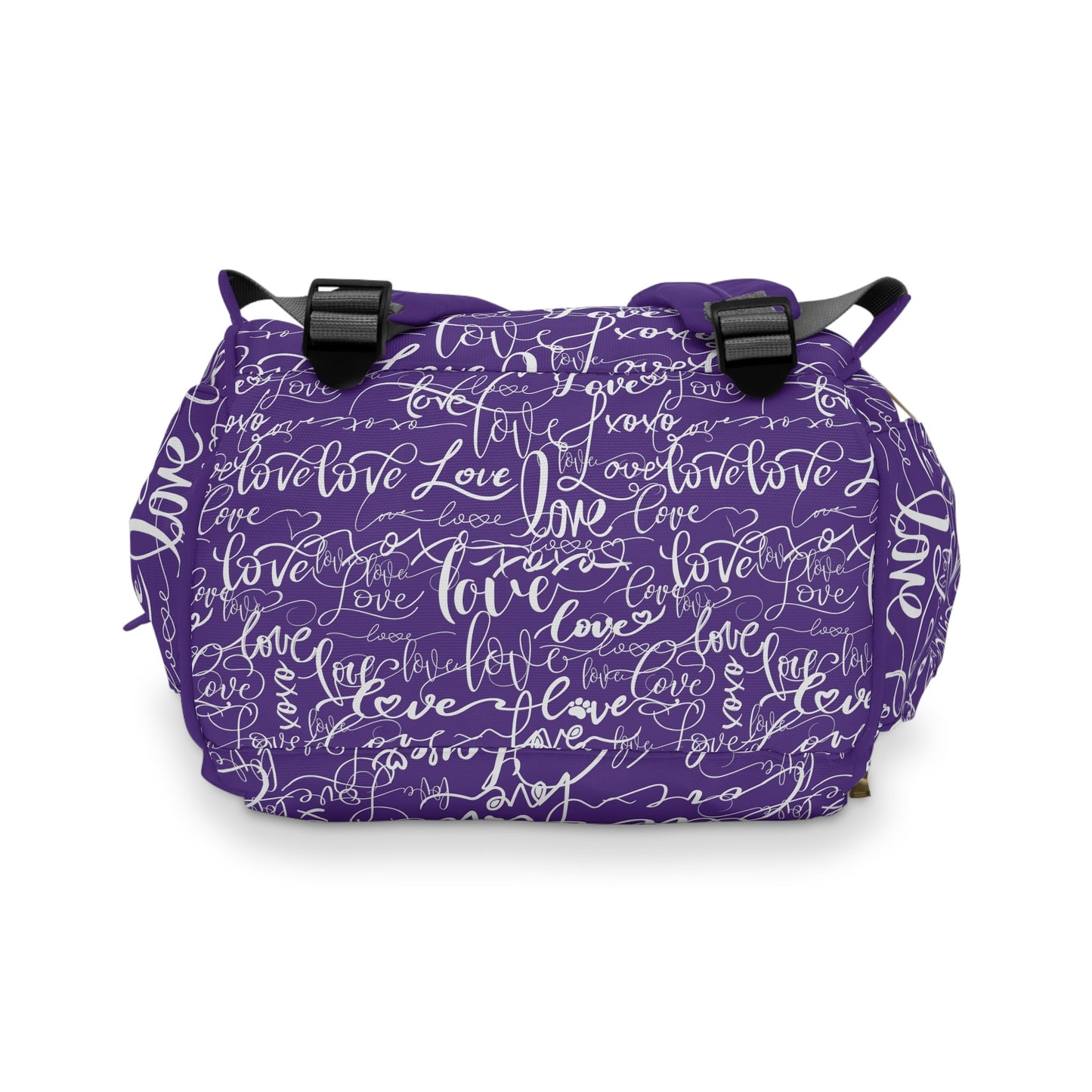 Funky Purple Backpack Diaper Bag/Love All Over Print/Unique Elegant Design/Woman&#39;s Weekend Bag/Multifunctional Diaper Bag/Baby Shower Gift