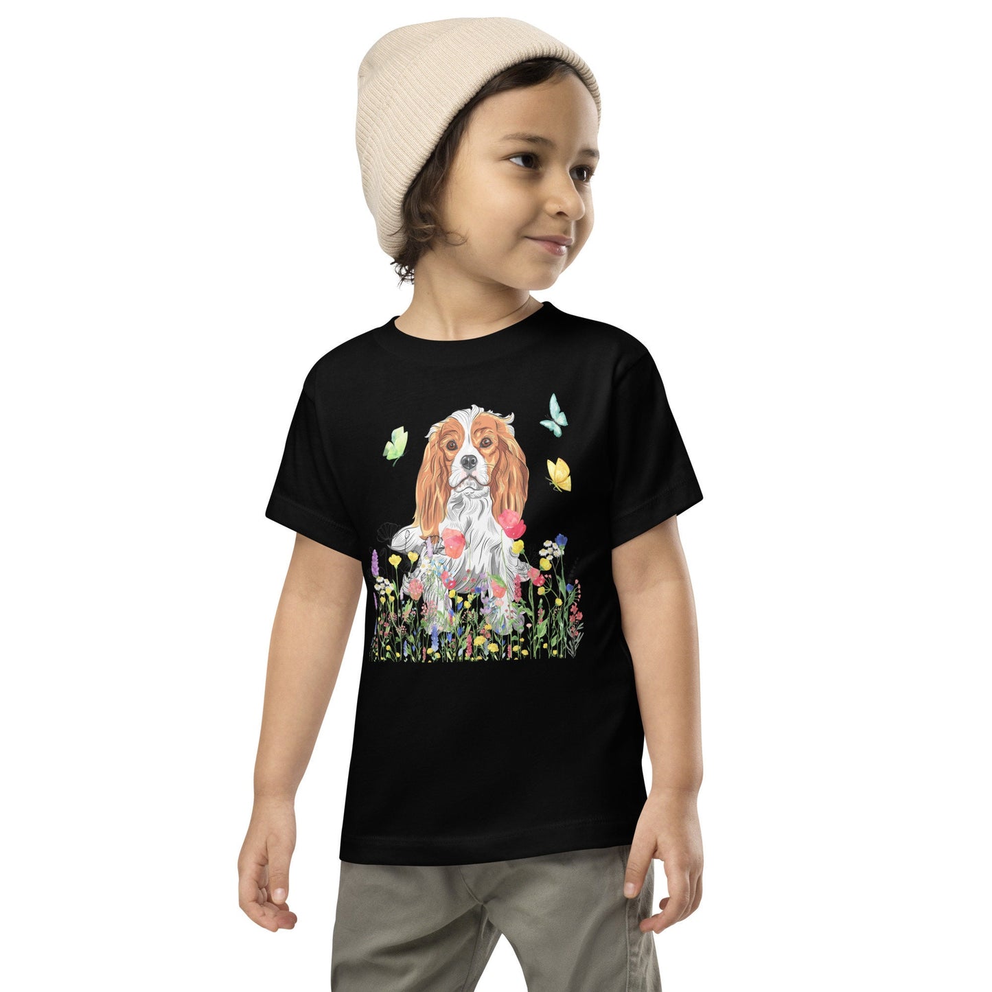 Cute Dog in Wildflowers Kids T-shirt, Cavalier King Charles Spaniel, CKC Spaniel Puppy, Children T-shirt, Kids Cute Puppy Tshirt