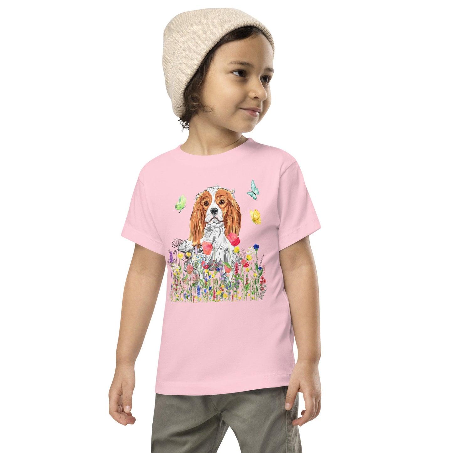 Cute Dog in Wildflowers Kids T-shirt, Cavalier King Charles Spaniel, CKC Spaniel Puppy, Children T-shirt, Kids Cute Puppy Tshirt