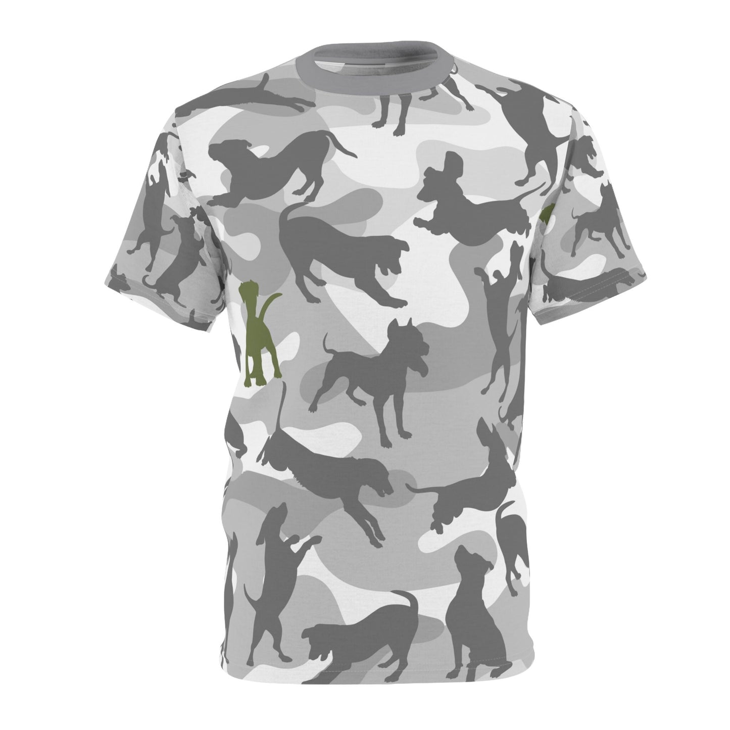 Spot the Dogs - Trendy Grey Camo Tee,  Dog Dad T-shirt, Dog Mom Shirt, Camouflage Tee, Funky Dog Tshirt, Dog Walkers Fun Army Print shirt