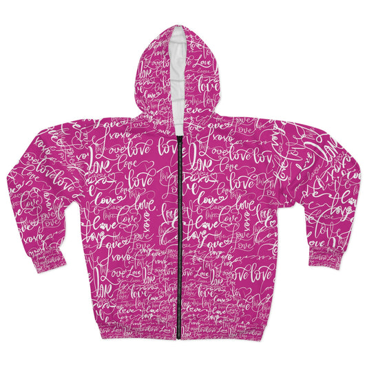 Love Love Love Pink Hoodie/All Over Print Rave Hoodie/Summer Festival Hoodie/Hen Party Hoodie/Streetwear Hoodie, Bride Hoodie, Zip Hoodie