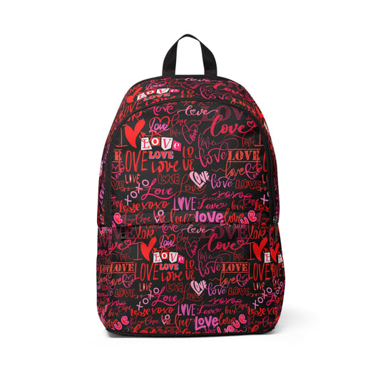 Love All Over Print/Backpack for women/Backpack for School/ LOVE Pattern Black Bag with Pink Print/Backpack for Girl/Unisex Fabric Backpack