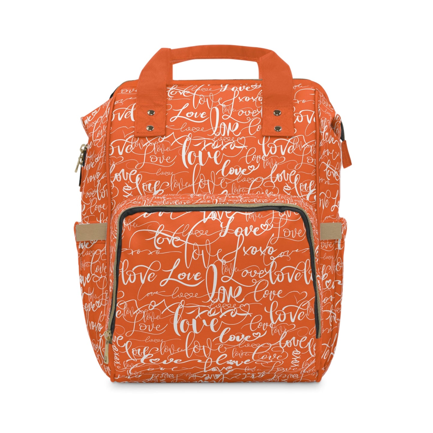 Unique Stylish Backpack Diaper Bag/Love All Over Print/Unique Elegant Design/ Woman&#39;s Weekend Bag/Multifunctional Diaper Bag/Orange and Grey